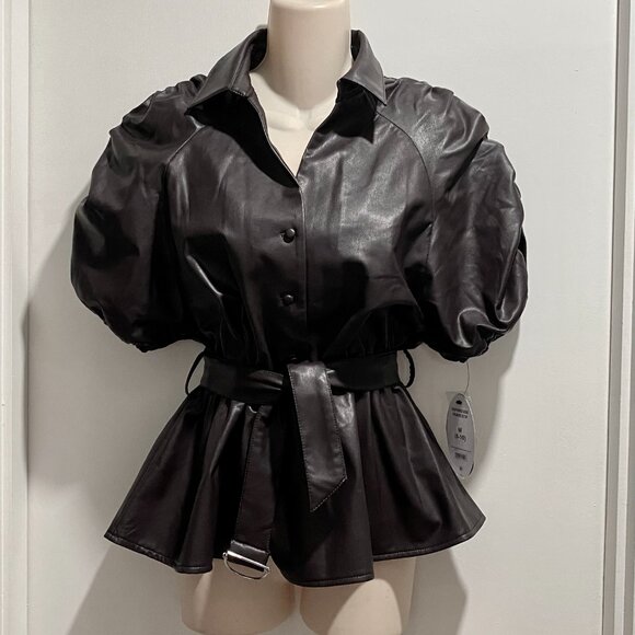 New Faux Leather Puff Sl. X Silhouette Button Up Whimsygoth Dark Romantic Top M - Picture 11 of 11